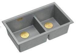 Quadri Newport II Dvojitý Šedý Granitový Vestavný Dřez 702 x 390 mm s Zlatou Zátkou 1208971380