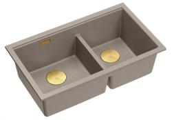 Quadri Newport II Dvojitý Taupe Granitový Vestavný Dřez 702 x 390 mm se Zlatou Zátkou 1208971382