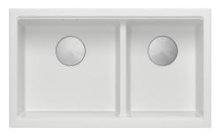 Quadri Newport II Dvojitý Bílý Granitový Spodní Dřez 702 x 390 mm s Nerezovou Zástrčkou 1208971383