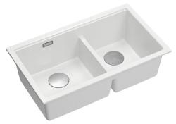 Quadri Newport II Dvojitý Bílý Granitový Spodní Dřez 702 x 390 mm s Nerezovou Zástrčkou 1208971383