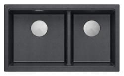 Quadri Newport II Dvojitý antracitový granitový podstavbový dřez 702 x 390 mm s nerezovou zátkou 1208971384