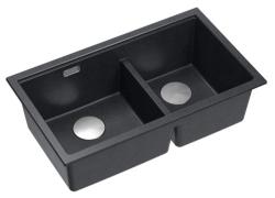 Quadri Newport II Dvojitý antracitový granitový podstavbový dřez 702 x 390 mm s nerezovou zátkou 1208971384