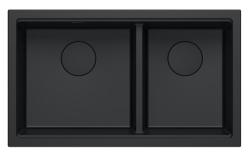 Quadri Newport II Dvojitý černý granitový dřez 702 x 390 mm s černou zátkou 1208971386
