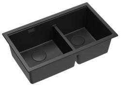 Quadri Newport II Dvojitý černý granitový dřez 702 x 390 mm s černou zátkou 1208971386