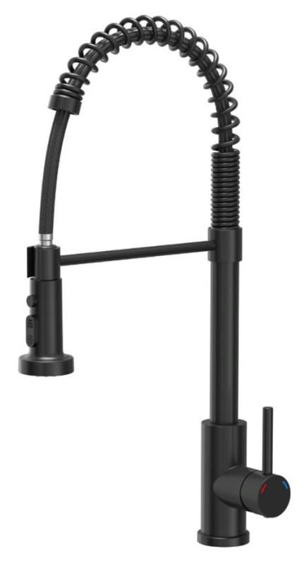 Quadri Redwick kuchyňská směšovací baterie černá s poloflexibilním výtokem a sprchou se 2 druhy proudění plus funkce zastavení vody 1208971410