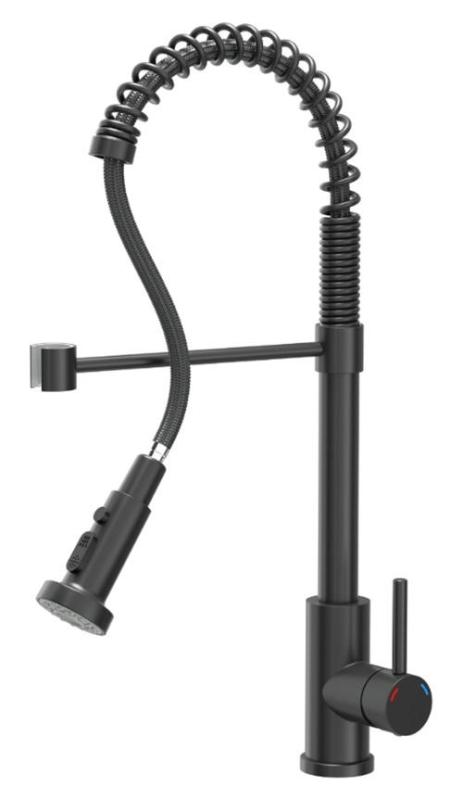 Quadri Redwick kuchyňská směšovací baterie černá s poloflexibilním výtokem a sprchou se 2 druhy proudění plus funkce zastavení vody 1208971410