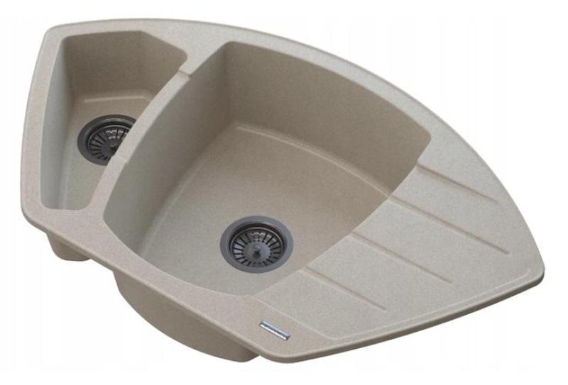 Graniteland Monte Granitový béžový rohový dřez na povrch 901x538mm s nerezovou zátkou 1208971414