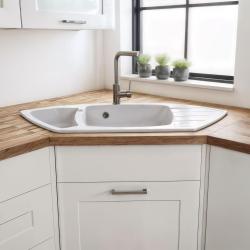 Graniteland Monte Granitový bílý nárožní dřez na povrch 901x538mm s nerezovou zátkou 1208971415