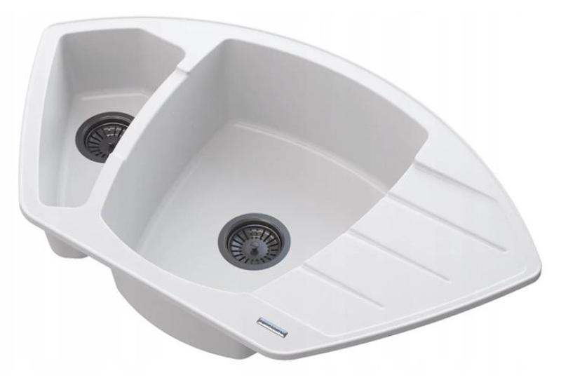 Graniteland Monte Granitový bílý nárožní dřez na povrch 901x538mm s nerezovou zátkou 1208971415