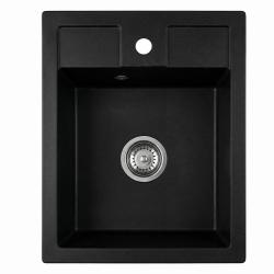 Graniteland Prest Granitový černý dřez Tapwing s otvorem pro kohoutek nástavba 400x500mm s nerezovou zástrčkou 1208971421