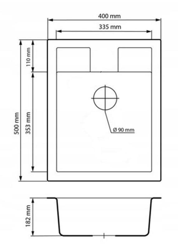 Graniteland Prest Granitový černý dřez Tapwing s otvorem pro kohoutek nástavba 400x500mm s nerezovou zástrčkou 1208971421