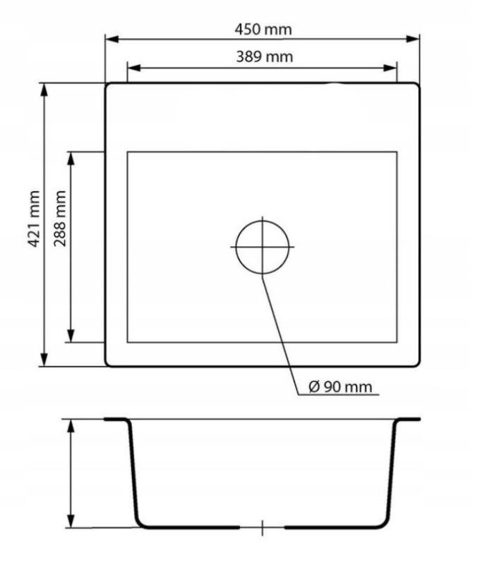 Graniteland Nera Granitový dřez 45x42 cm Arduinský vzhled tvrdého kamene s montáží kohoutku a nerezovou zástrčkou 1208971432