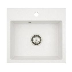 Graniteland Nera Granitový dřez 45x42 cm Bílý nástavba s dírou pro kohoutek a nerezovou zástrčkou 1208971435