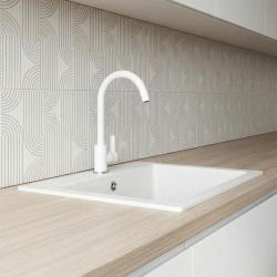 Graniteland Nera Granitový dřez 45x42 cm Bílý nástavba s dírou pro kohoutek a nerezovou zástrčkou 1208971435