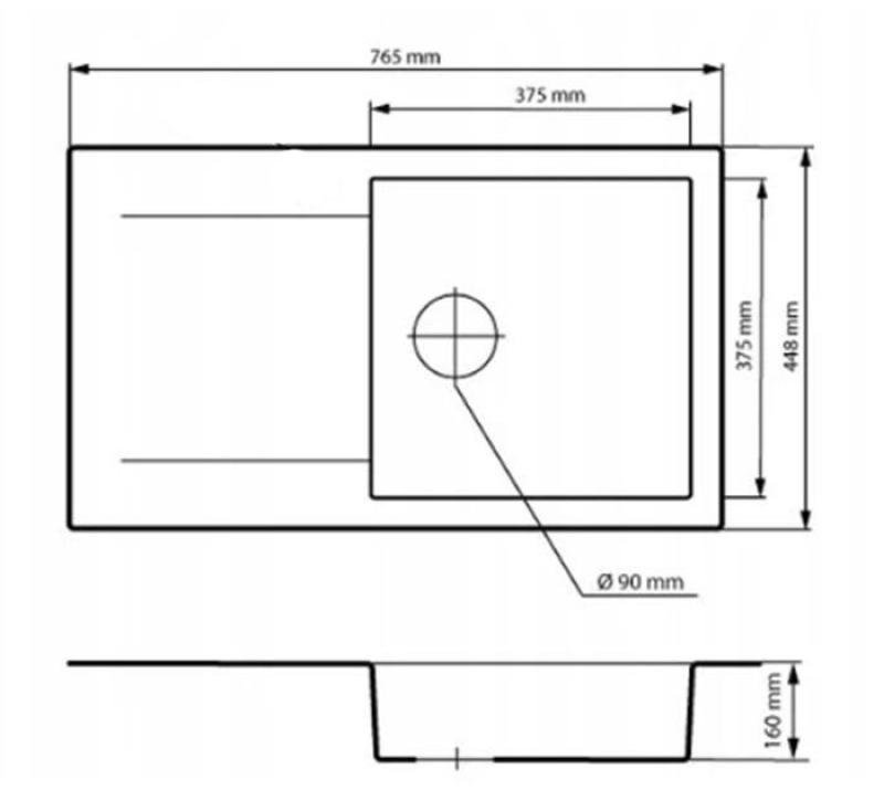 Graniteland Liri Granitový Arduin tvrdý kámen vzhled dřezu s odkapávací částí 765x448 mm 1208971437