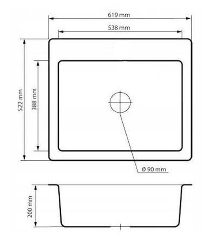 Graniteland Vastone Granitový dřez 619x522 mm Look Arduin tvrdý kámen Vestavba s bankou pro kohoutek a nerezovou zátkou 1208971442
