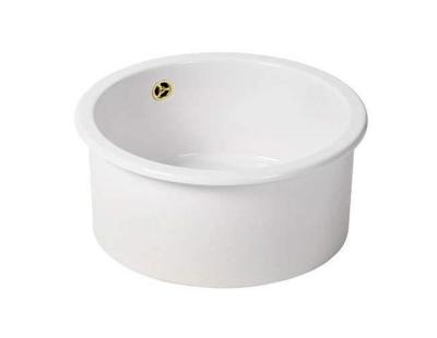 Ausmann Ceramic Ember Keramický Bílý Kulatý Dřez na Montáž a Podmontáž se Zlatou Zástrčkou 1208971461