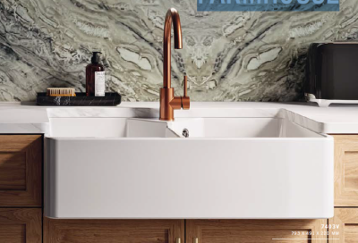 Ausmann Ceramic Mira Keramický bílý dvojitý dřez - Vestavěný a mezi vestavěný 793 x 450 mm s otvorem pro kohoutek a měděným zátkou 1208971477