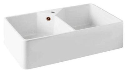 Ausmann Ceramic Mira Keramický bílý dvojitý dřez - Vestavěný a mezi vestavěný 793 x 450 mm s otvorem pro kohoutek a měděným zátkou 1208971477