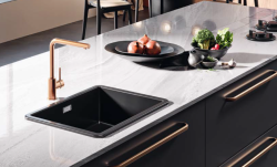 Ausmann Ceramic Ember Keramická černá čtvercová umyvadla na povrch a pod ním 40 x 40 cm s měděnou zástrčkou 1208971487