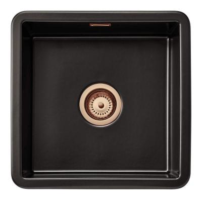 Ausmann Ceramic Ember Keramická černá čtvercová umyvadla na povrch a pod ním 40 x 40 cm s měděnou zástrčkou 1208971487