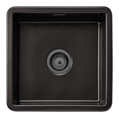 Ausmann Ceramic Ember Keramická matná černá čtvercová umyvadla na povrch a pod povrch 40 x 40 cm s kovovou zástrčkou Gun metal 1208971488