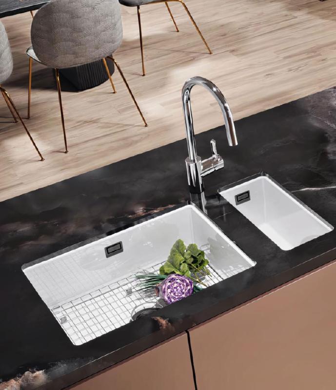 Ausmann Ceramic Ember Keramický Bílý Půlkruhový Dřez na Povrch a Podskříň 174 x 400 mm s Kovovým Zátkou Gun metal 1208971503