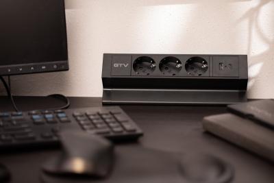 Nábytková zásuvka BASCO, 3x SHUKO, USB A+C, kabel 1,5 m, černá