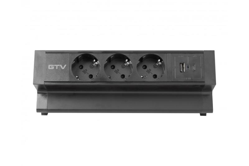 Nábytková zásuvka BASCO, 3x SHUKO, USB A+C, kabel 1,5 m, černá