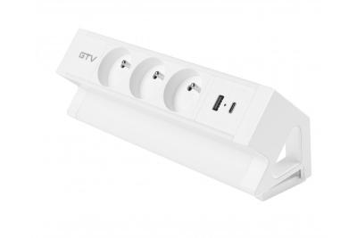 Basco nábytková zásuvka, 3 x zásuvka s uzemněním, USB A+C, 1,5m kabel, bílá s montáží