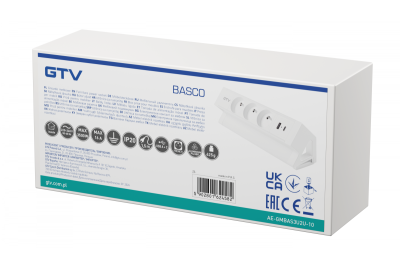 Basco nábytková zásuvka, 3 x zásuvka s uzemněním, USB A+C, 1,5m kabel, bílá s montáží