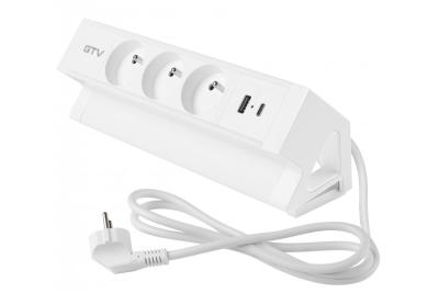 Basco nábytková zásuvka, 3 x zásuvka s uzemněním, USB A+C, 1,5m kabel, bílá s montáží