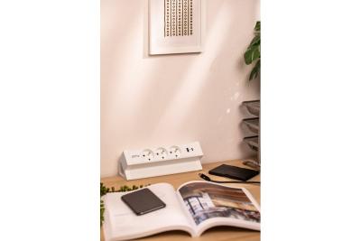 Basco nábytková zásuvka, 3 x zásuvka s uzemněním, USB A+C, 1,5m kabel, bílá s montáží