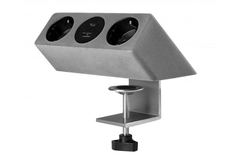 Nábytková zásuvka SOFITO, 2xSHUKO, USB A+C, kabel 1,5 m, šedý flock