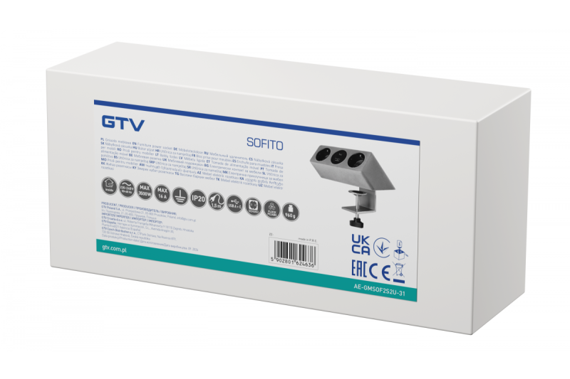 Nábytková zásuvka SOFITO, 2xSHUKO, USB A+C, kabel 1,5 m, šedý flock