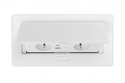 Nábytková zásuvka MULTISOFT, 2xSHUKO, USB A+C, RJ45, kabel 1.5 m, bílá