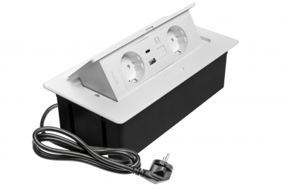 Nábytková zásuvka MULTISOFT, 2xSHUKO, USB A+C, RJ45, kabel 1.5 m, bílá