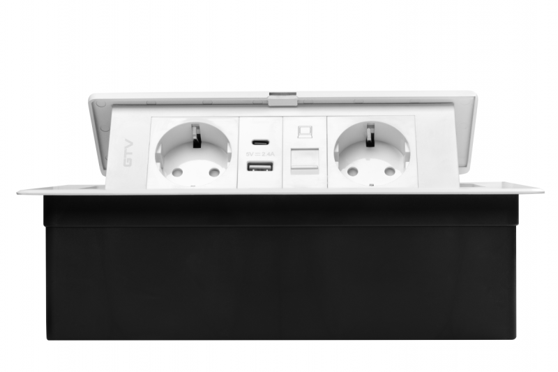 Nábytková zásuvka MULTISOFT, 2xSHUKO, USB A+C, RJ45, kabel 1.5 m, bílá