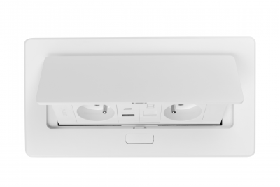 MULTISOFT Nábytková zásuvka 2x zásuvka s uzemněním, USB A+C, RJ45, napájecí kabel s vidlicí, bílá