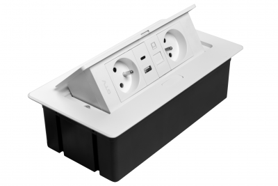 MULTISOFT Nábytková zásuvka 2x zásuvka s uzemněním, USB A+C, RJ45, napájecí kabel s vidlicí, bílá