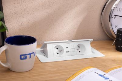 MULTISOFT Nábytková zásuvka 2x zásuvka s uzemněním, USB A+C, RJ45, napájecí kabel s vidlicí, bílá