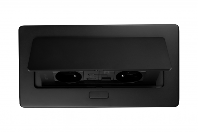 MULTISOFT Nábytková zásuvka 2x zásuvka s uzemněním, USB A+C, RJ45, napájecí kabel se zástrčkou, černá