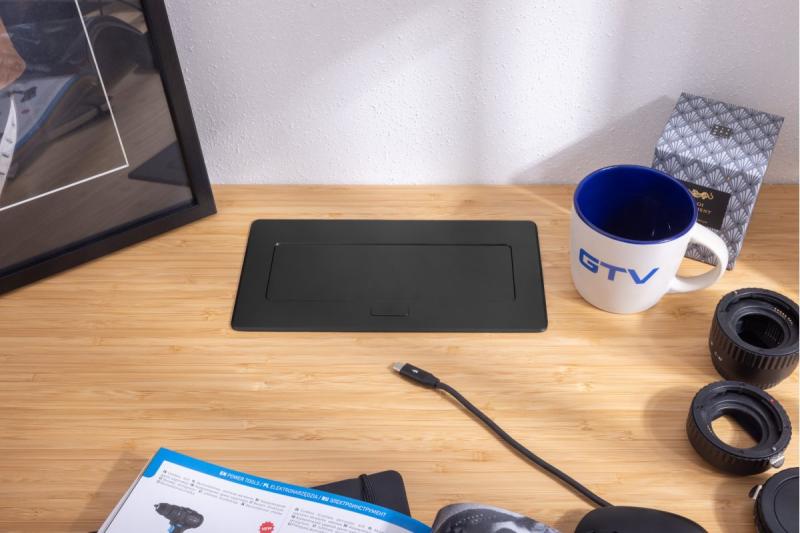 MULTISOFT Nábytková zásuvka 2x zásuvka s uzemněním, USB A+C, RJ45, napájecí kabel se zástrčkou, černá