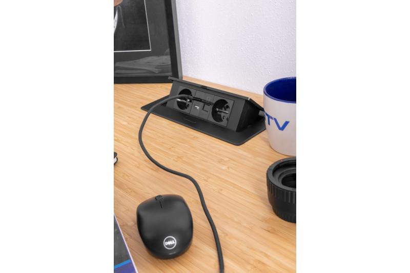 MULTISOFT Nábytková zásuvka 2x zásuvka s uzemněním, USB A+C, RJ45, napájecí kabel se zástrčkou, černá