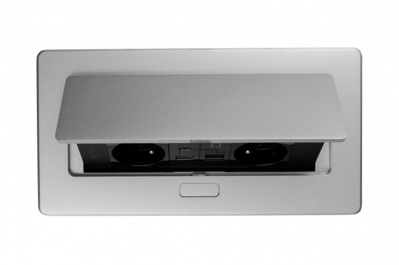 MULTISOFT Nábytková zásuvka 2x zásuvka s uzemněním, USB A+C, RJ45, napájecí kabel s vidlicí, hliník