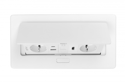 Nábytková zásuvka MULTISOFT, 2xSHUKO, USB A+C, RJ45, HDMI, kabel 1,5 m, bílá