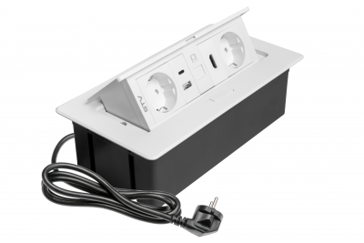 Nábytková zásuvka MULTISOFT, 2xSHUKO, USB A+C, RJ45, HDMI, kabel 1,5 m, bílá