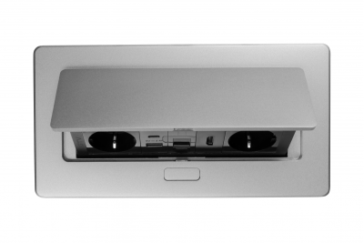 Nábytková zásuvka MULTISOFT, 2xSHUKO, USB A+C, RJ45, HDMI kabel 1,5 m, hliník