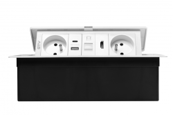MULTISOFT nábytková zásuvka 2x zásuvka s uzemněním, USB A+C, RJ45, HDMI, napájecí kabel se zástrčkou, bílá