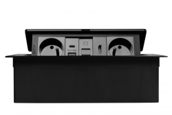 MULTISOFT nábytková zásuvka 2x Zásuvka s uzemněním, USB A+C, RJ45, HDMI, napájecí kabel s vidlicí, černá